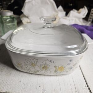 Floral White Casserole Dish with Lid